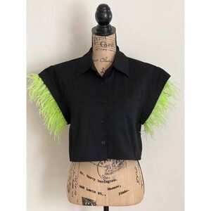 Black and Green Feathered Women's Crop Top